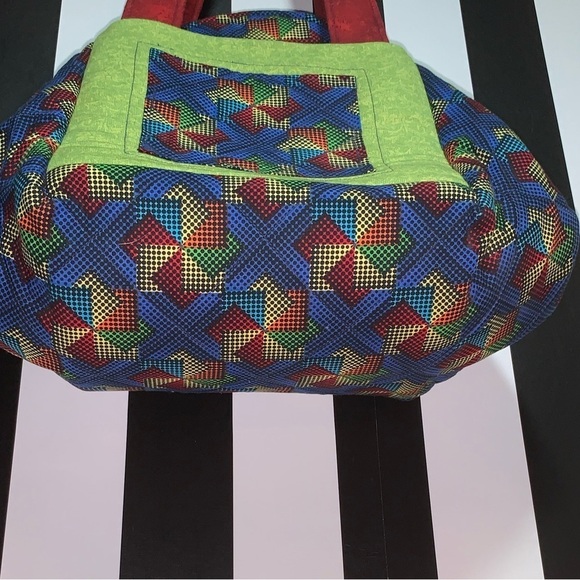 Fabric Quilted Handmade Zipper Folding Oversize Handbag Unique Funky Zips Shut - Picture 6 of 11